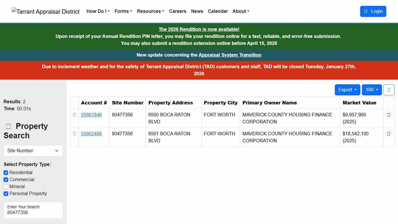 Property Search Results - Tarrant Appraisal District
